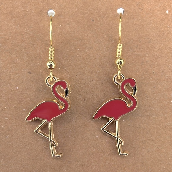 Jewelry - Flamingo Summer Dangle Earrings 18k Gold Plated Hook